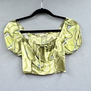 LA Hearts Crop Top XS Puff Sleeve Smocked Psychedelic Hippie Boho Festival Fairy